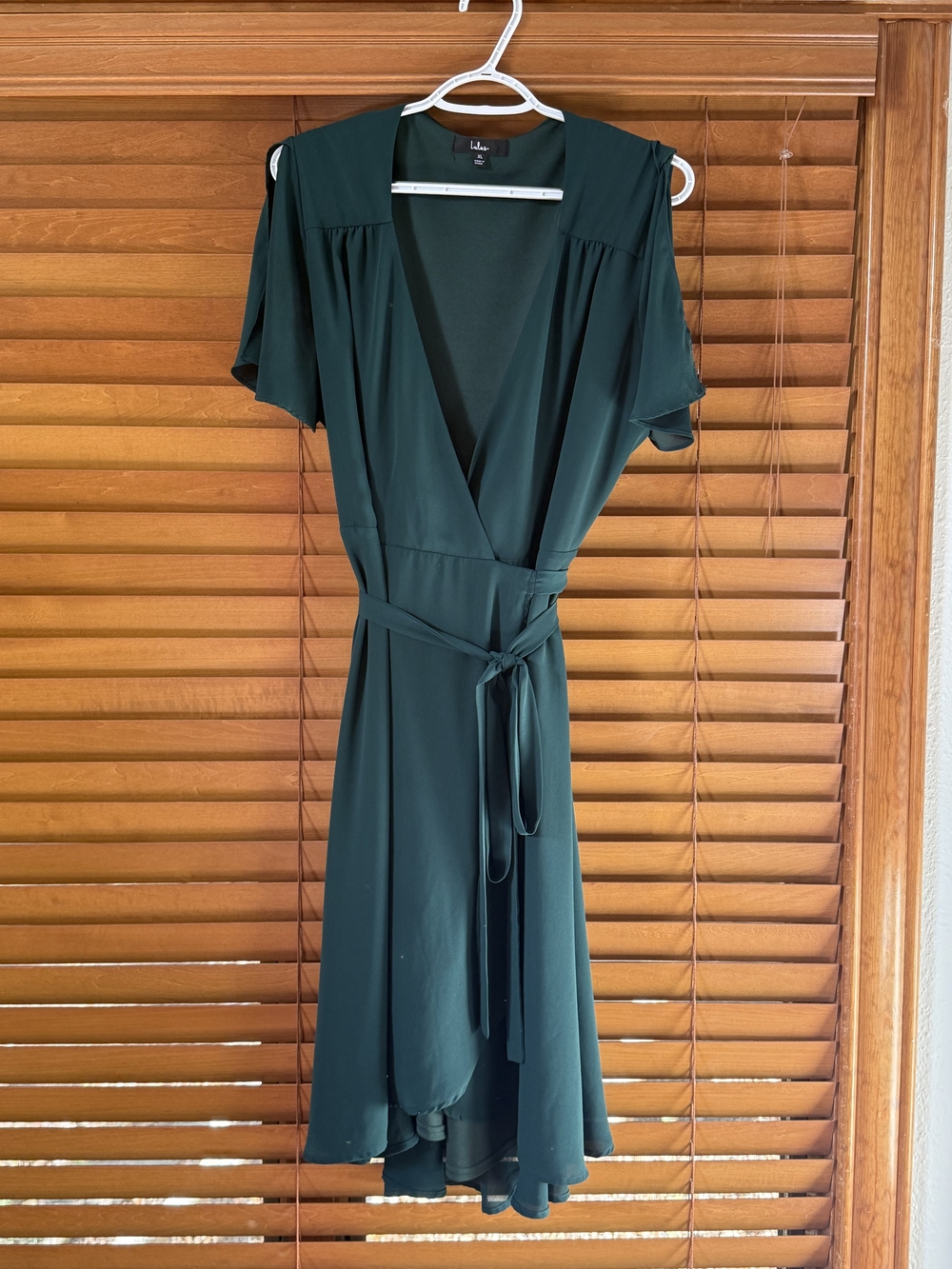 Lulu's Deep Teal Wrap Midi Dress with Tie Waist